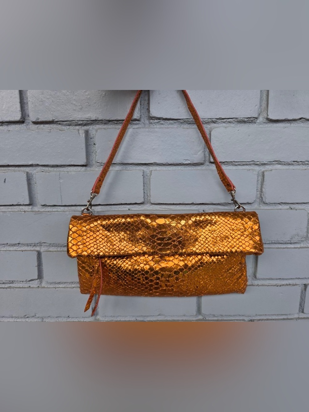 Gianni Chiarini Metallic Bronze Leather Clutch Shoulder Bag Made in Italy